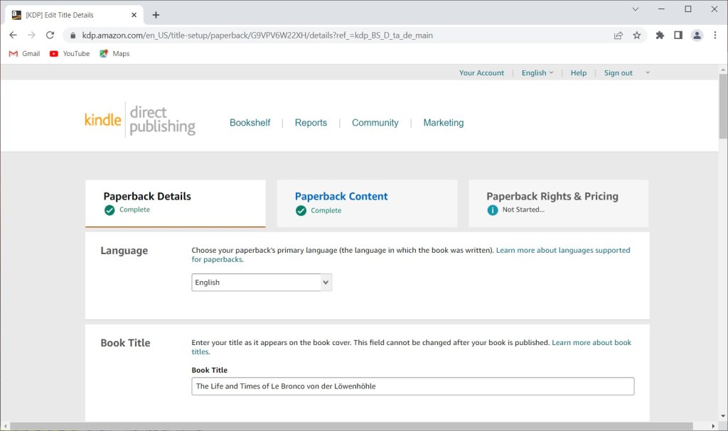 Screenshot of next bookshelf page