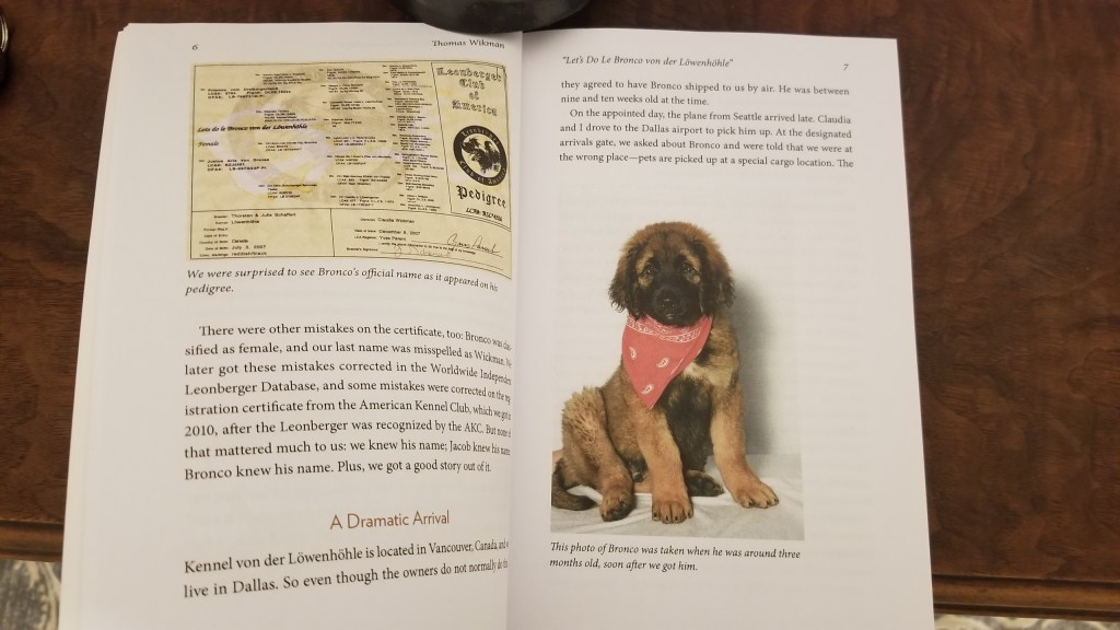 Page 6 & 7 from The Life and Times of Le Bronco von der Löwenhöhle. Stories and Tips from Thirteen Years with a Leonberger.