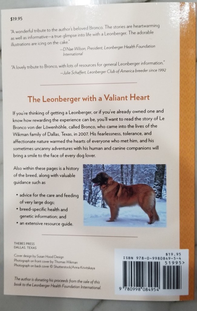 This is the back cover of the book The Life and Times of Le Bronco von der Löwenhöhle.