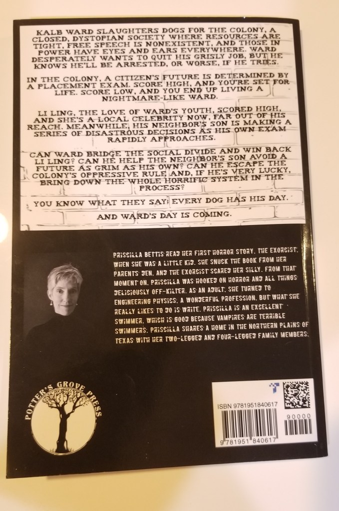 Photo of the back cover of Dog Meat. Dog Meat is a dystopian fiction / horror story that takes place in an imaginary totalitarian state. Click on picture to go to the kindle version page on Amazon.