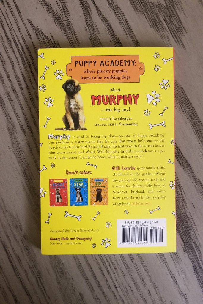Photo of the back cover of the book Murphy and the Great Surf Rescue.