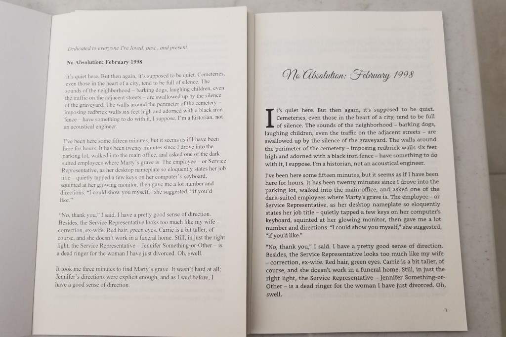 Photo of the first page of the two versions of the book. Old page design to the left. New page design to the right.