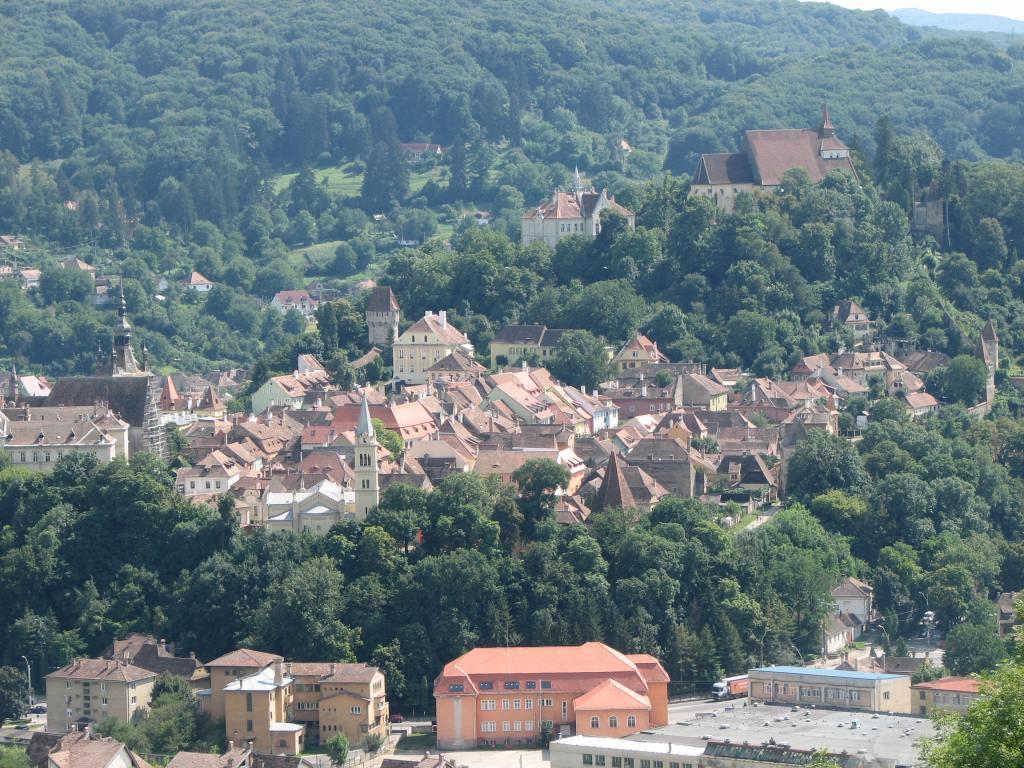 View of the town of Sighisoara from a nearby hill