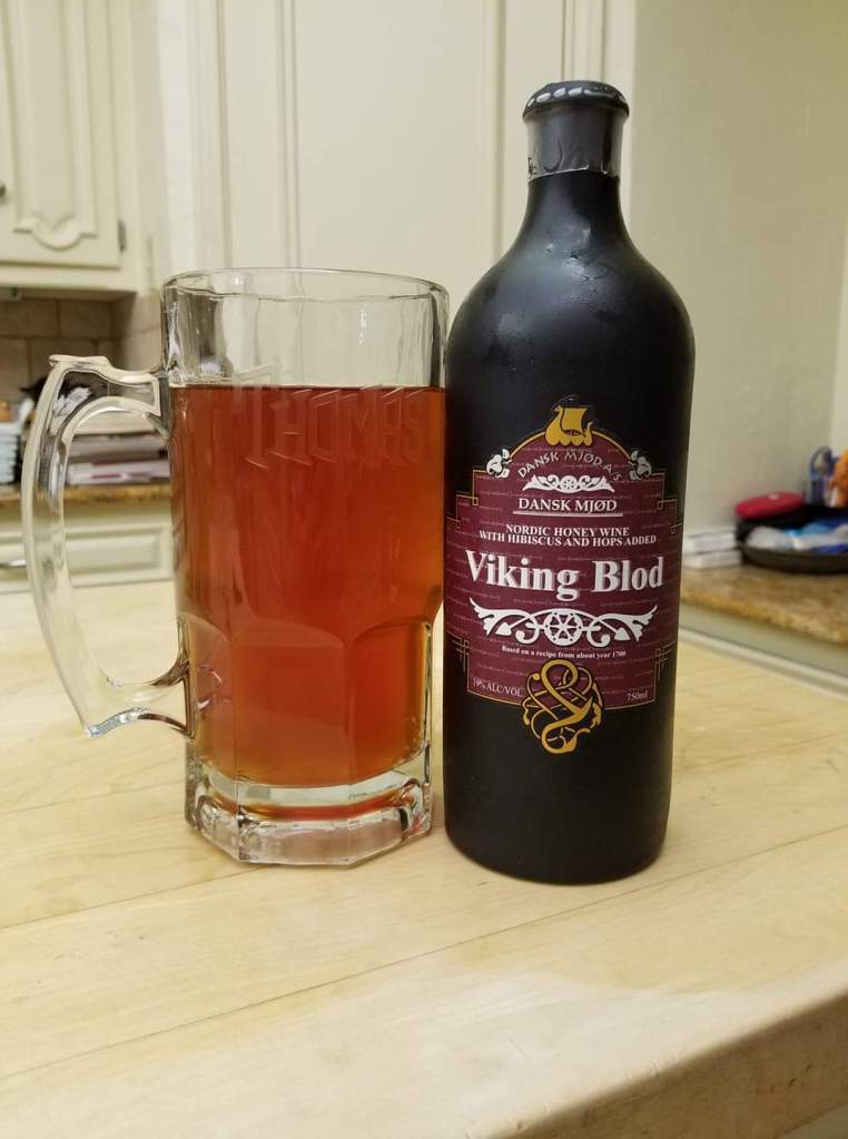 Photo of Viking Blood a Danish mead, ABV 19.0%. I drank it some time ago. Perfect for Dracula Day.