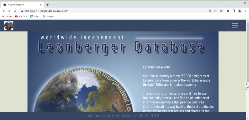 Screenshot of the Worldwide Independent Leonberger Database.