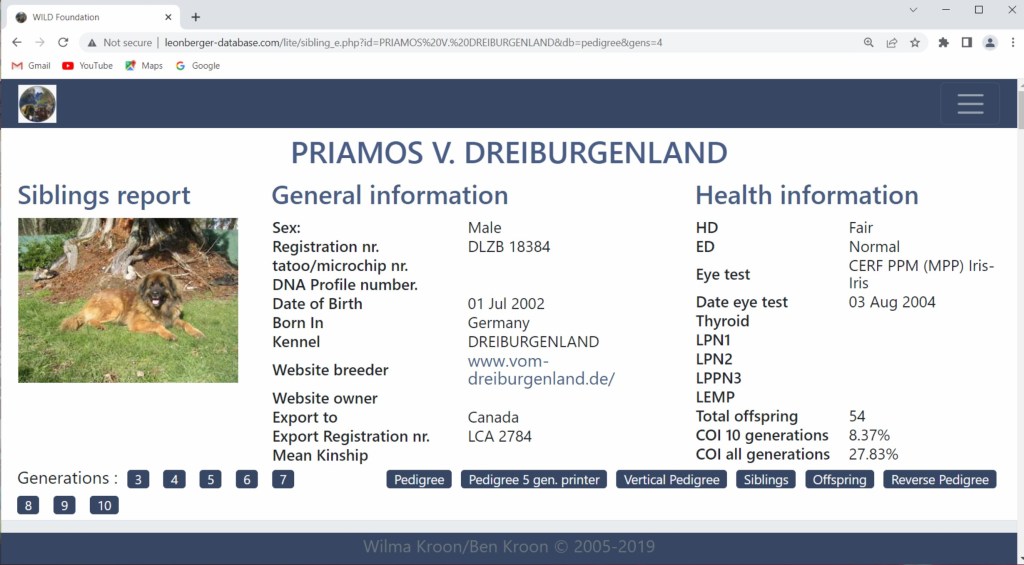 Screenshot of Bronco’s father dataentry