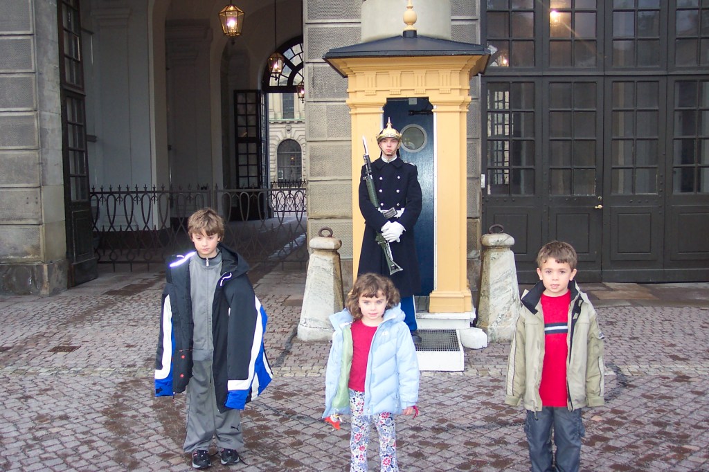 The guard at Stockholm Castle and my kids