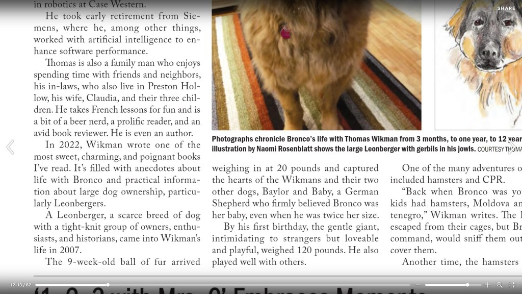 This zoom-in of the article in Preston Hollow Peoples Magazine shows the bottom left of the article. Click on the picture to see the online page.