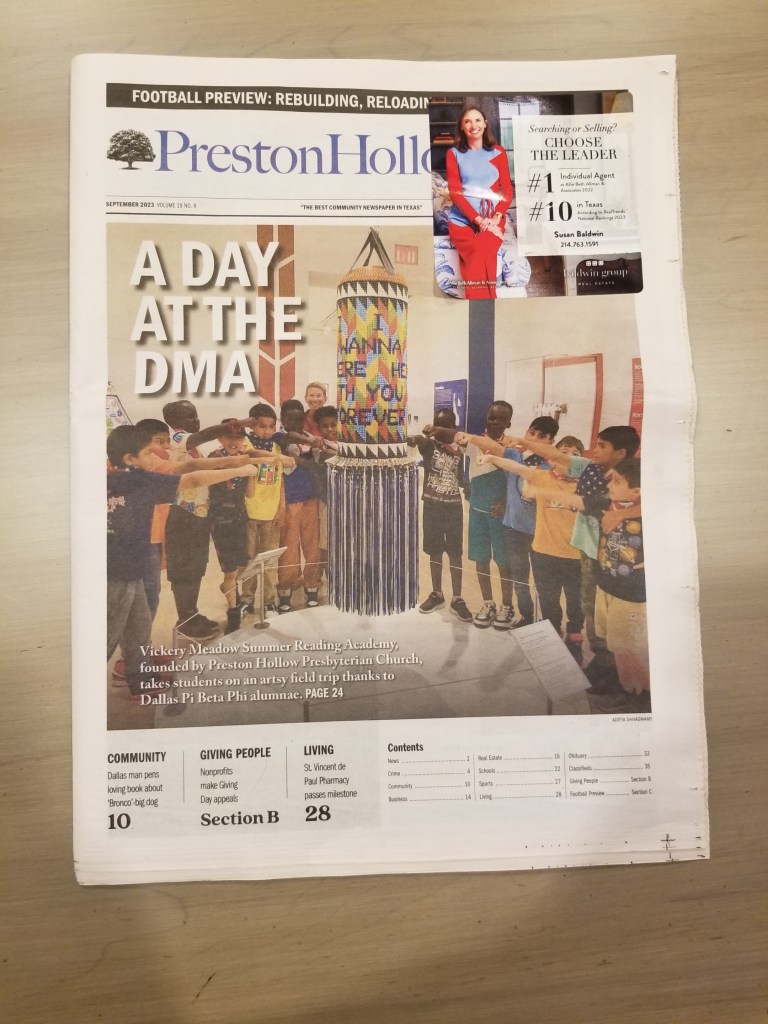 Front page of the September issue of Preston Hollow Peoples Magazine shows an article about Dallas Museum of Art.