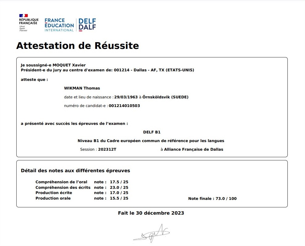 My DELF B1 test results