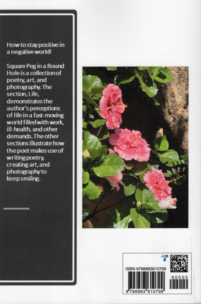 The back cover feature pink flowers and Amazon’s description.