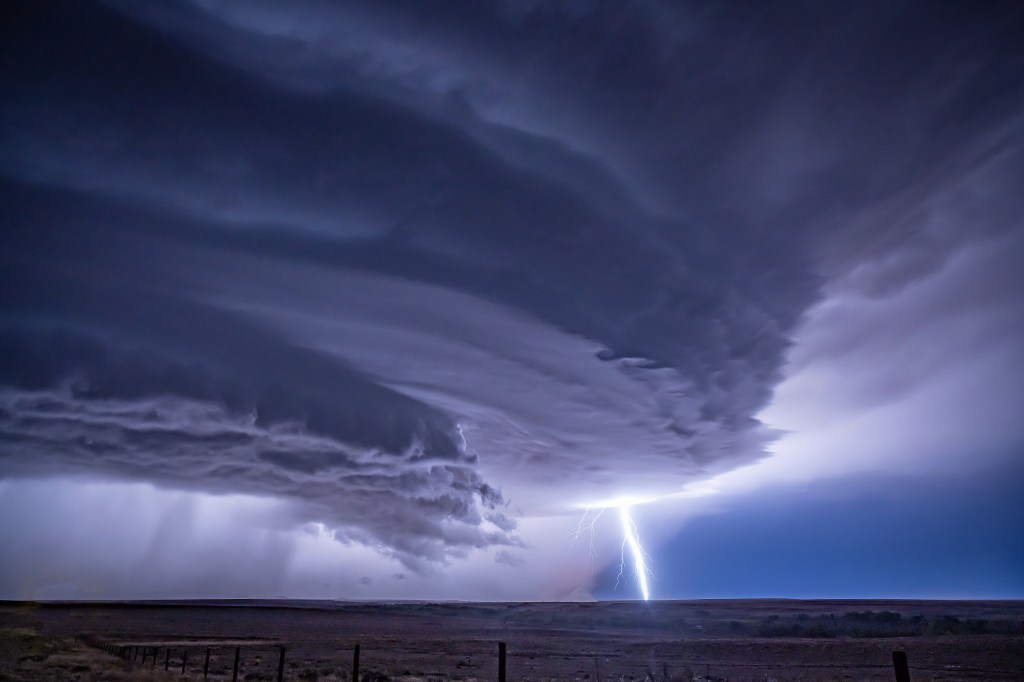A threatening supercell with lightning
