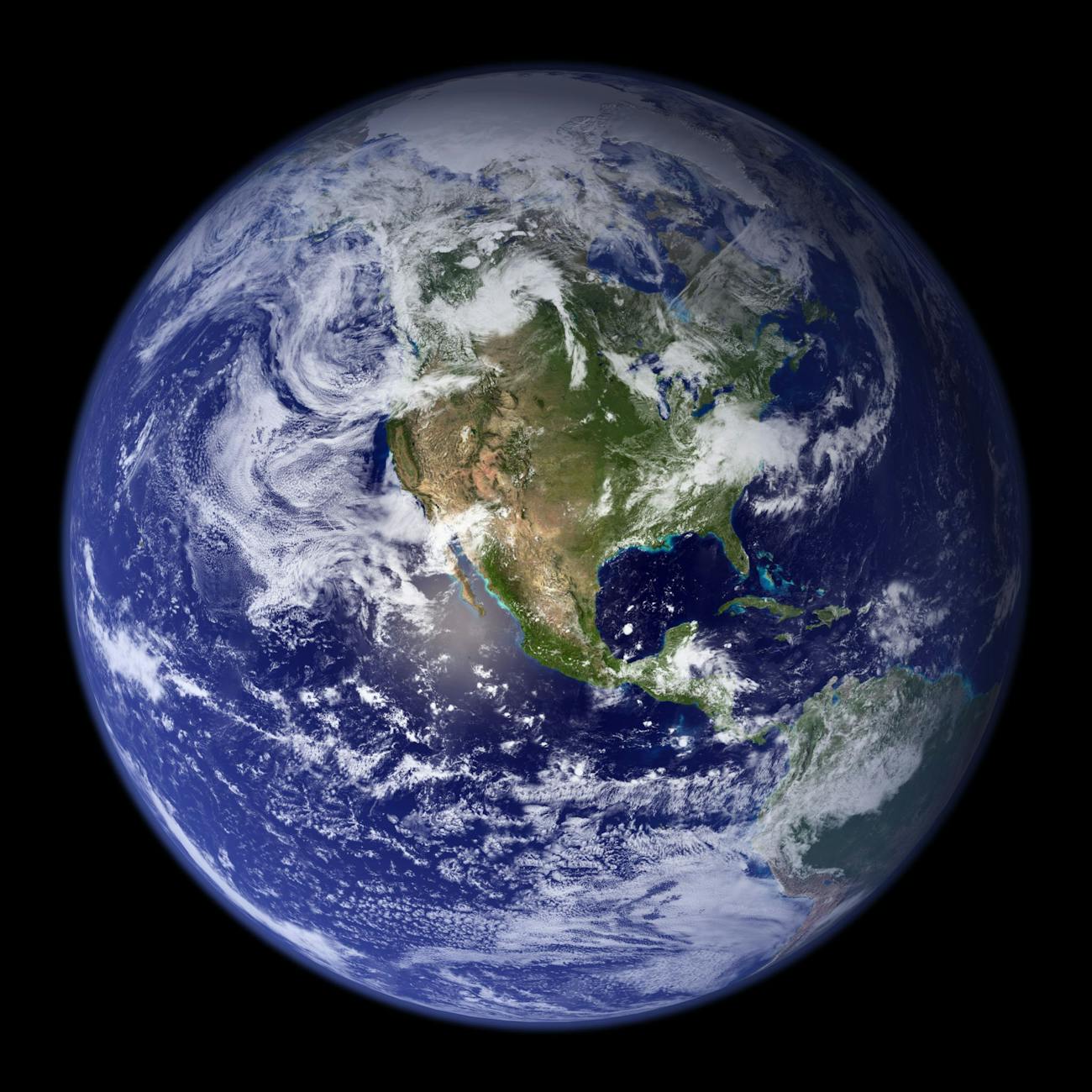 A photo of planet earth. North America is facing the camera.