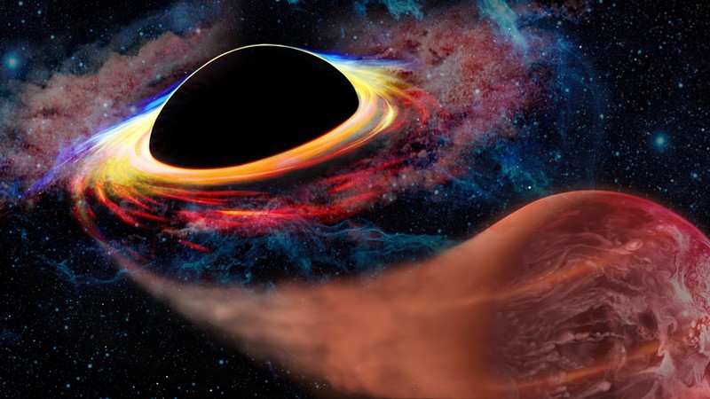 A black hole is sucking in a planet