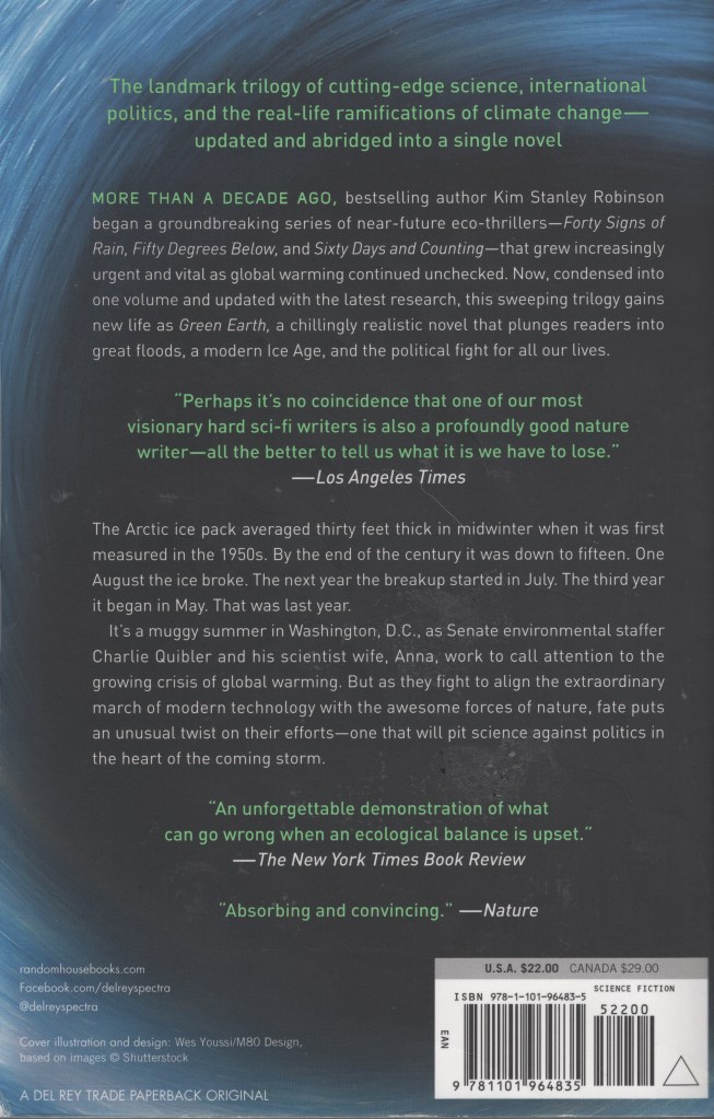 The back cover features advanced praise for Green Earth and a brief summary of the book.