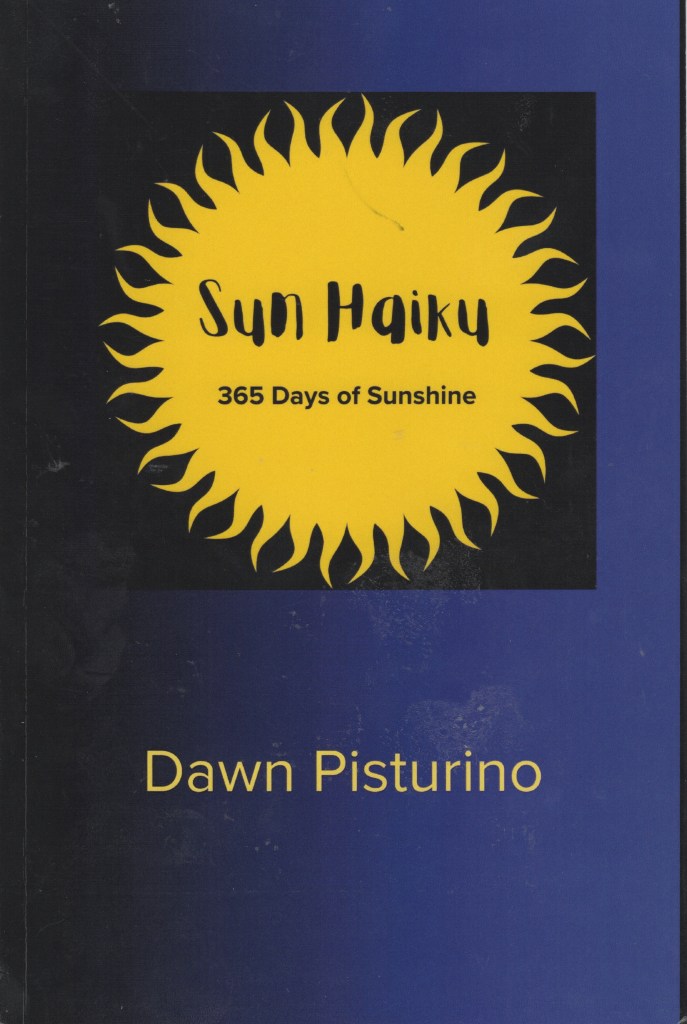 The front cover is blue with a big bright illustration of the sun plus author and title.