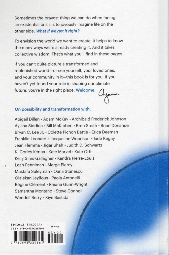 The back cover features a brief introduction to the book, a list of names of people who contributed to the book, and a blue planet in the lower right corner.