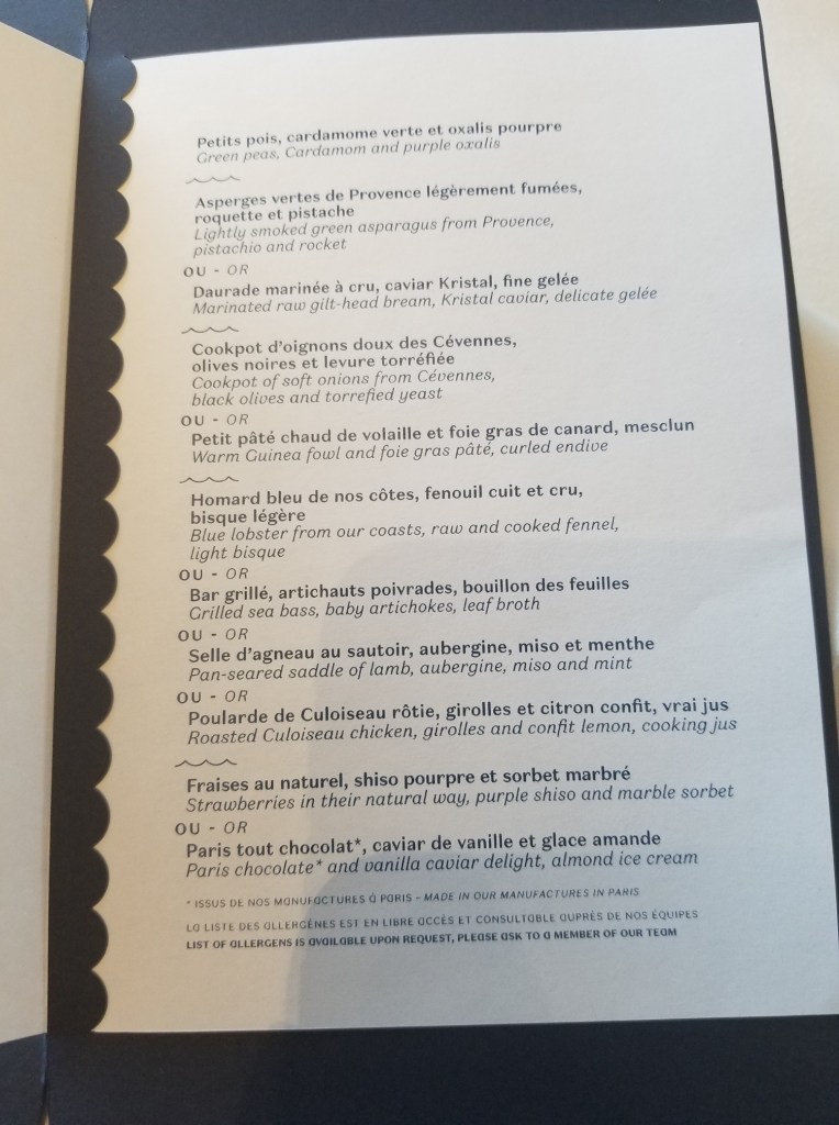 The menu featured a lot of items written in both English and French.