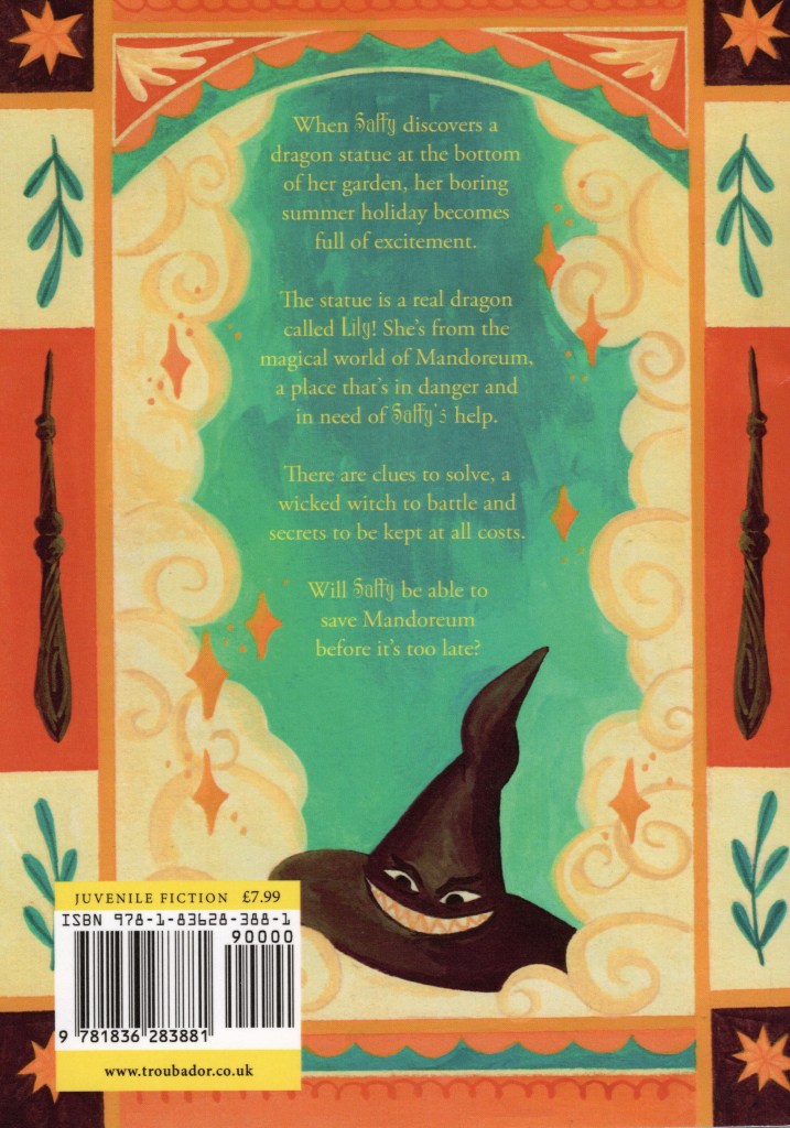 The Amazon description of the book and a witches hat at the bottom.