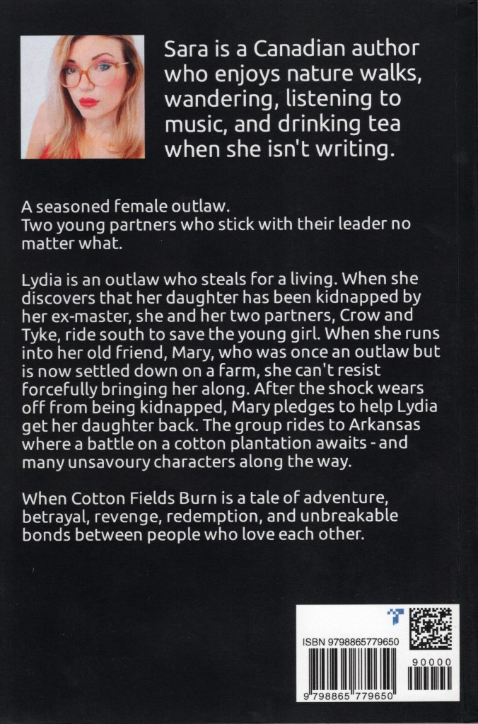 Photo of Sara Flower Kjeldsen and the text of the Amazon description of the book.