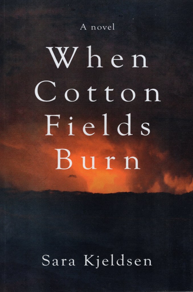 The title and author and a picture of burning cottonfields.