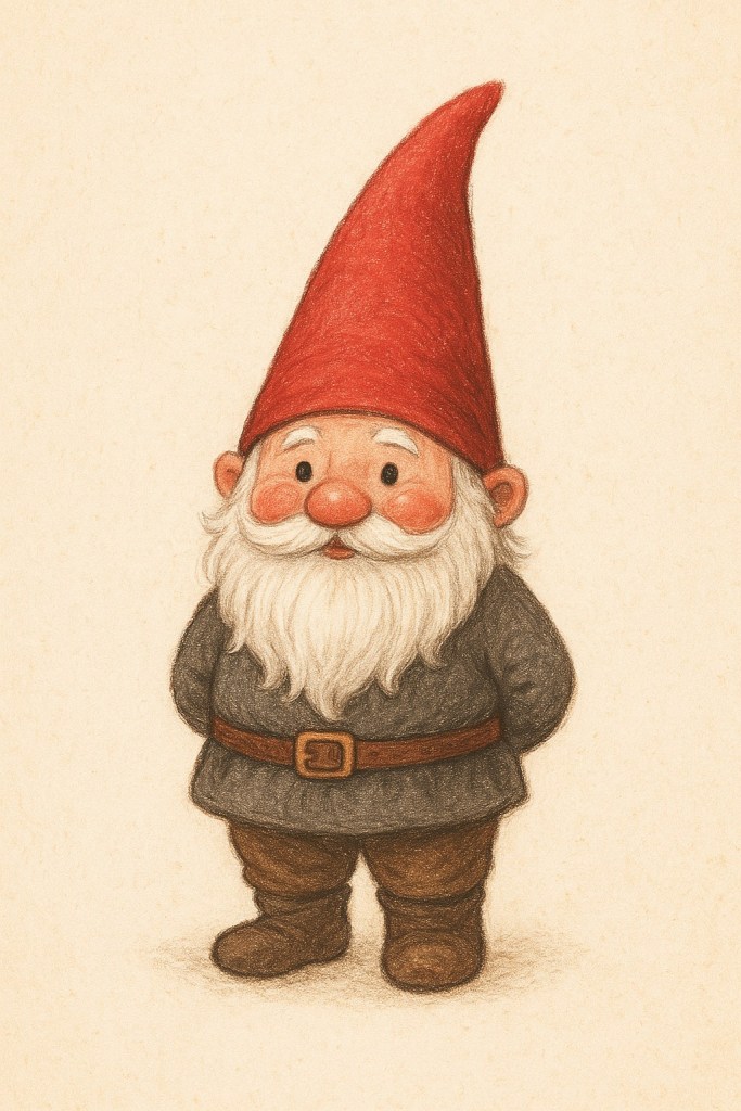 Tomte with a beard wearing a red pointed hat