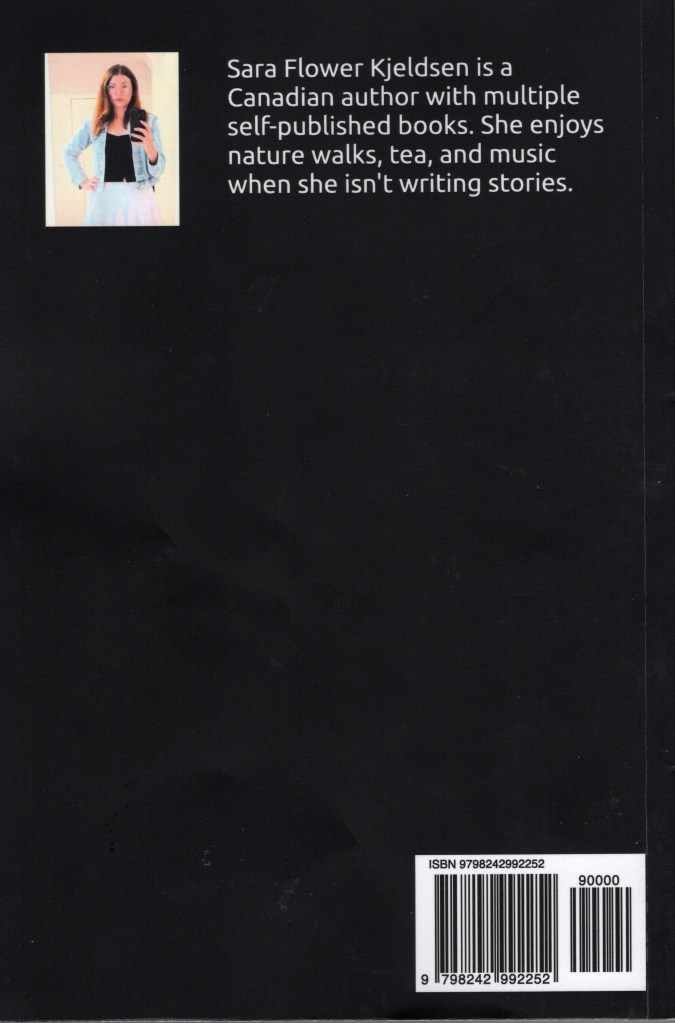 Photo of Sara Flower Kjeldsen and the text of the Amazon description of the book.