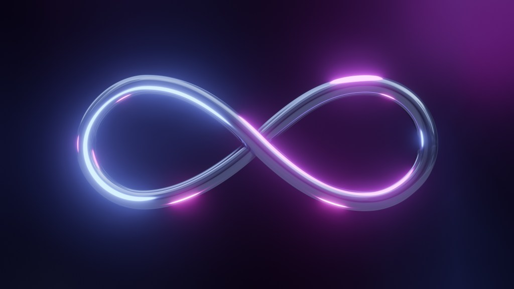 A neon infinity metaverse symbol. 3D illustration.