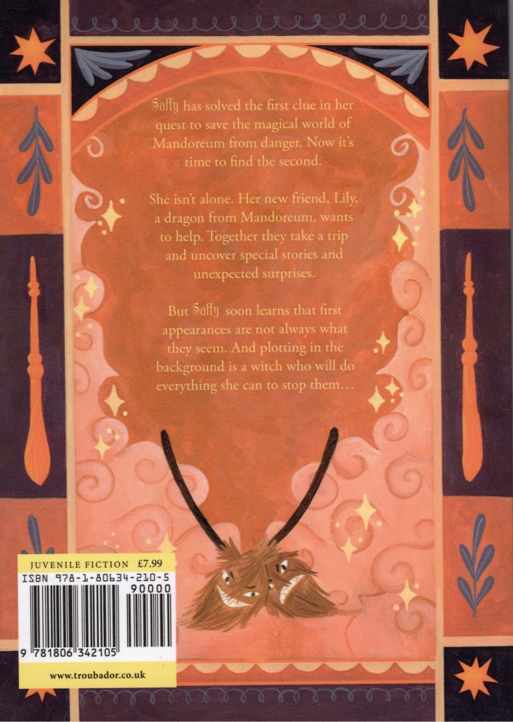 A description of the book written on the background of what looks like marble.