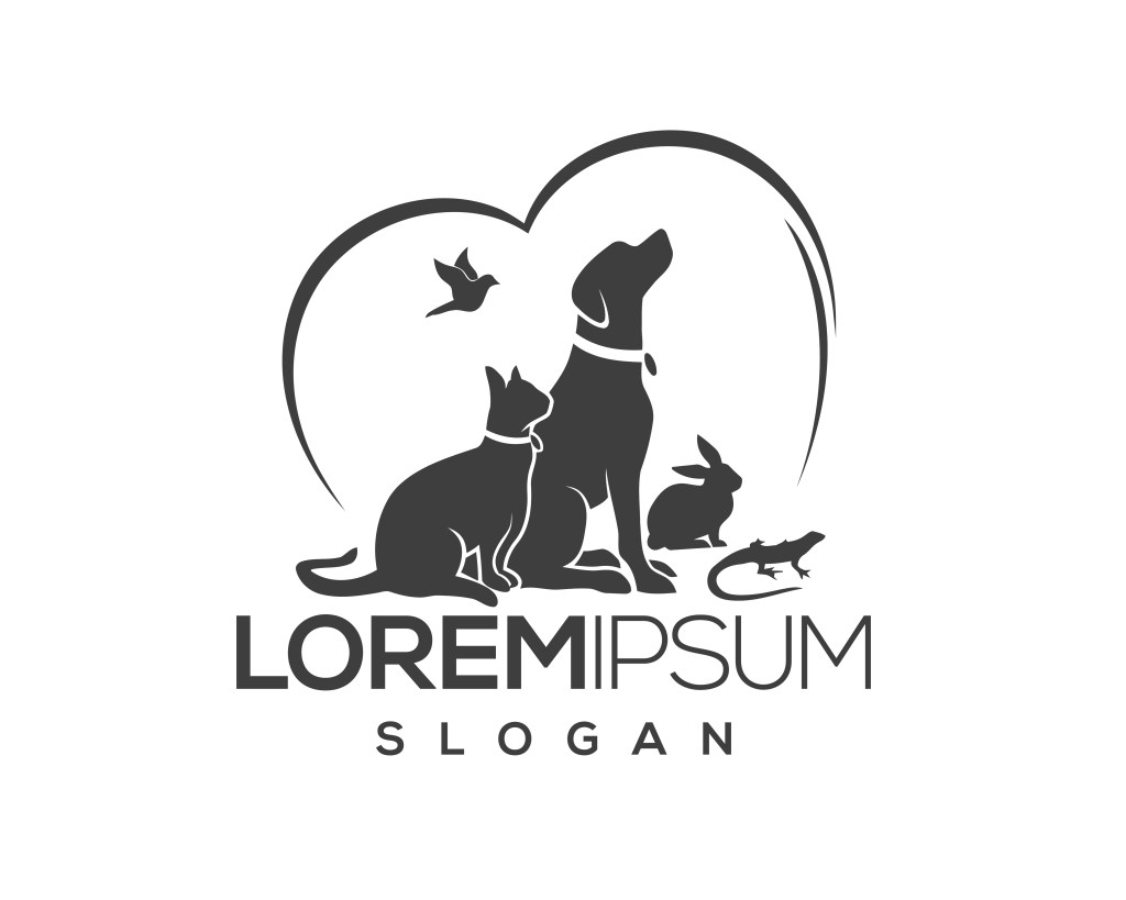 pet logo featuring pet care, pet love, dog and cat, fur, happy, illustration, kitten, kitty, logo, love, paw, pet, puppy, shop, sitting, small, vector, veterinarian.