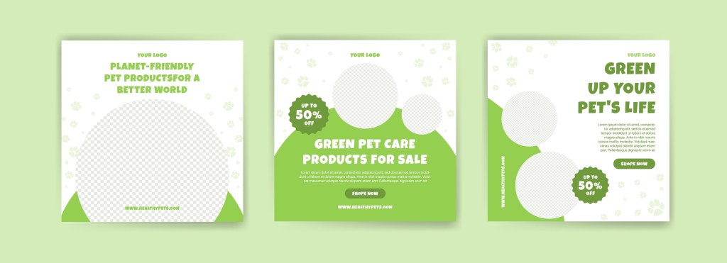 Three Eco-friendly pet product banner templates.